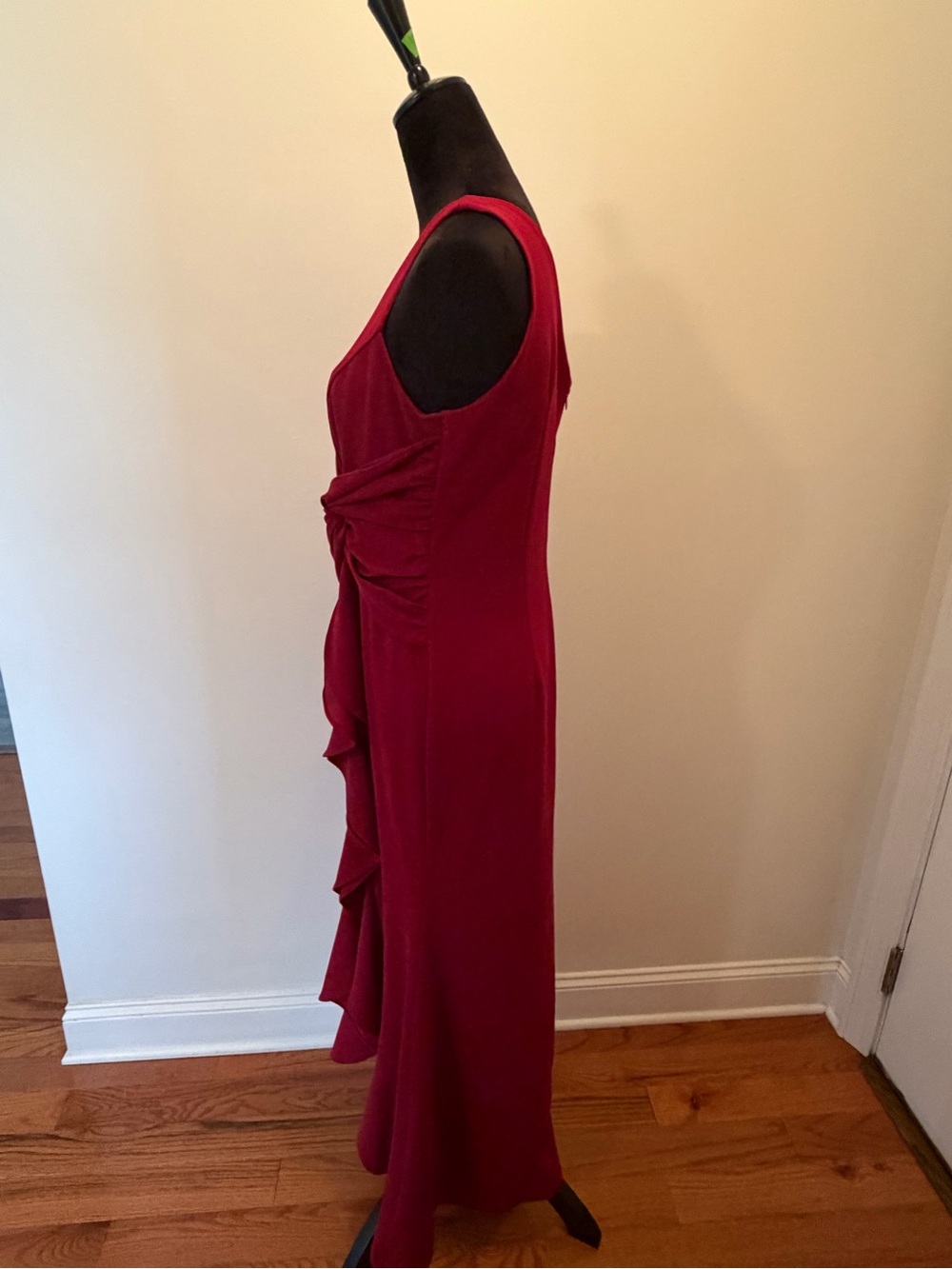 Burgundy V-Neck Ruched Twist Waist Ruffle High Low Evening Formal Dress Large - Picture 2 of 10